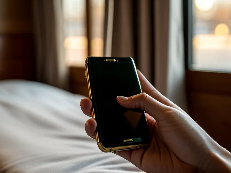 Close-up of a smartphone connected to a London VPN server in a hotel