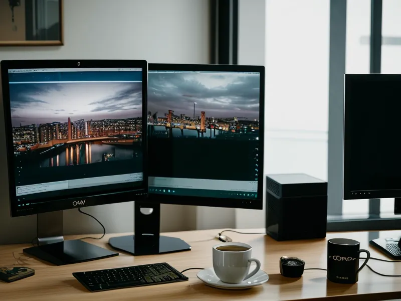 Two laptops on a desk showing the difference between a lagging video call and a smooth stream.