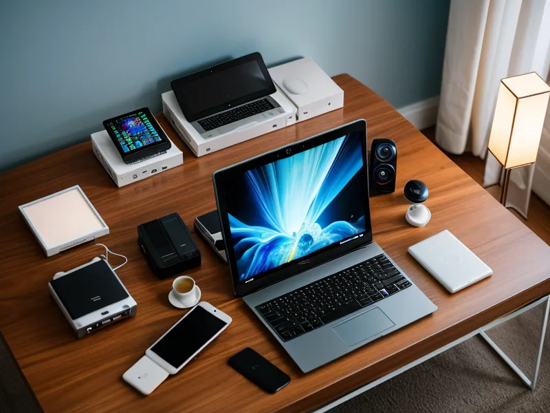 Multiple mobile devices and a laptop on a table showing a VPN app.