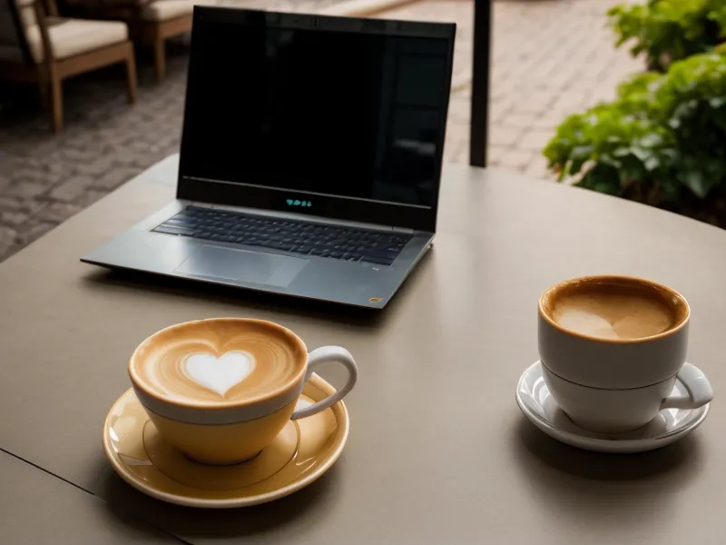 A laptop showing a streaming error message next to a Portuguese pastry and coffee.