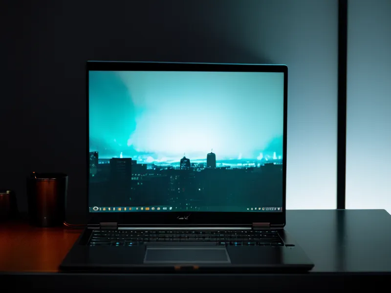 VPN connection active on a laptop in a Lisbon apartment overlooking rooftops.