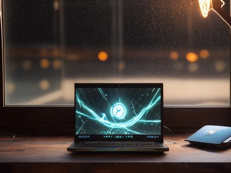 A remote work desk in Mexico with a router and laptop at sunset.