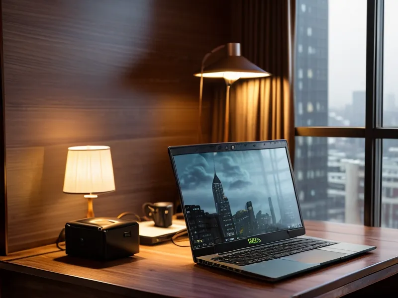 A laptop on a glass desk in Bangkok successfully streaming video.